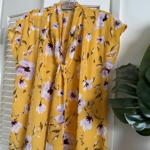 Pleione Yellow and Purple Floral Blouse, size L